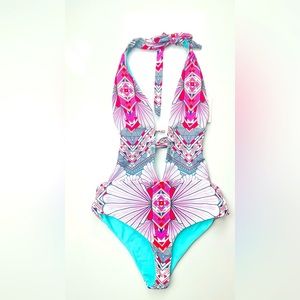 Plunge Halter V-Neck One-Piece Swimsuit NWT